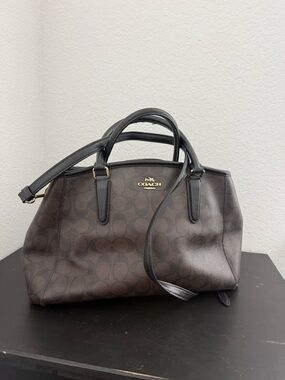 COACH Brown Signature Satchel with Black Trim and Gold Hardware